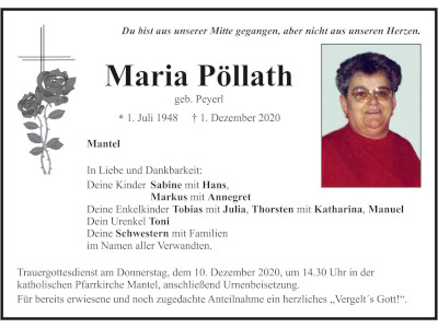 Traueranzeige Maria Pöllath, Mantel