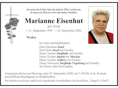 Traueranzeige Marianne Eisenhut, Weiden