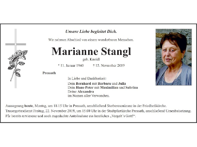 Traueranzeige Marianne Stangl, Pressath