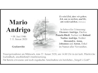 Traueranzeige Mario Andrigo, Grafenwöhr