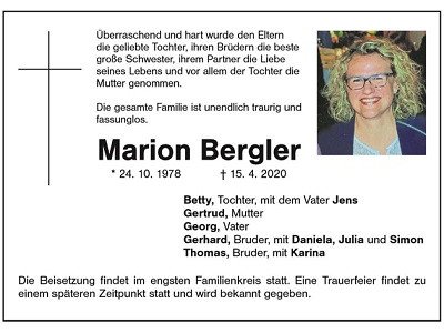 Traueranzeige Marion Bergler, Weiden