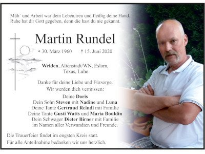 Traueranzeige Martin Rundel, Weiden
