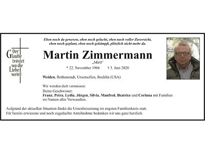 Traueranzeige Martin Zimmermann, Weiden