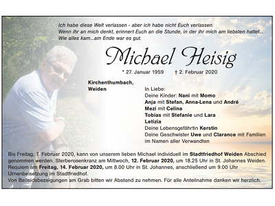 Traueranzeige Michael Heisig, Kirchenthumbach