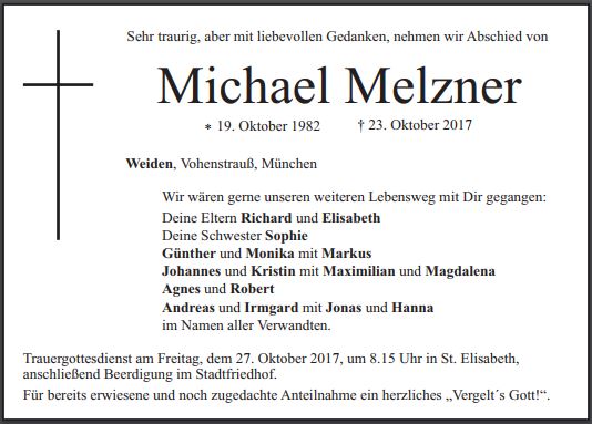 Traueranzeige Michael Melzner, Weiden