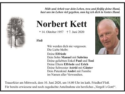 Traueranzeige Norbert Kett, Floß