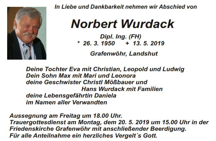Traueranzeige Norbert Wurdack, Grafenwöhr