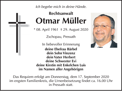 Traueranzeige Otmar Müller, Zschopau
