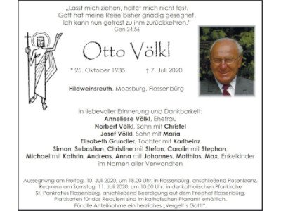 Traueranzeige Otto Völkl, Hildweinsreuth