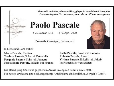 Traueranzeige Paolo Pascale, Pressath