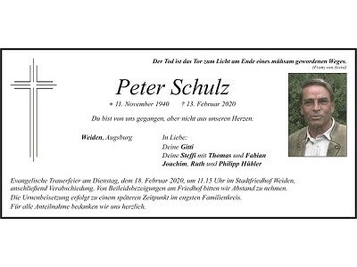Traueranzeige Peter Schulz, Weiden