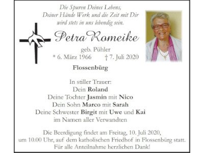 Traueranzeige Petra Romeike, Flossenbürg