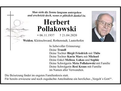 Traueranzeige Herbert Pollakowski, Weiden