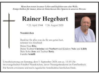 Traueranzeige Rainer Hegebart, Neunkirchen