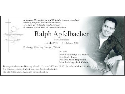 Traueranzeige Ralph Apfelbacher, Freihung