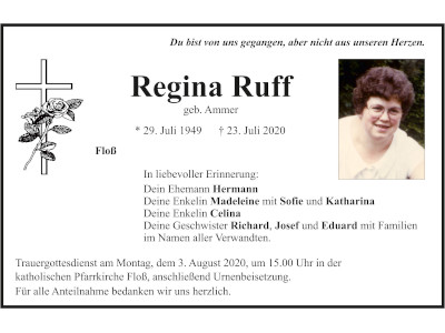Traueranzeige Regina Ruff, Floß