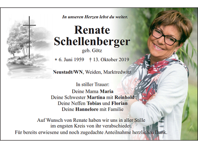 Traueranzeige Renate Schellenberger, Neustadt/WN