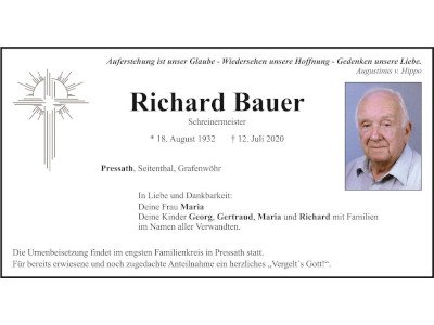 Traueranzeige Richard Bauer, Pressath