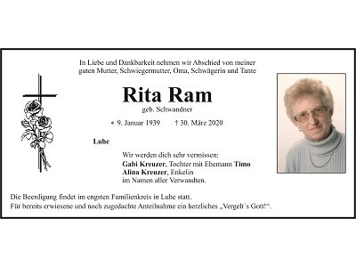 Traueranzeige Rita Ram, Luhe