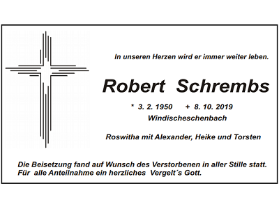 Traueranzeige Robert Schrembs, Windischeschenbach
