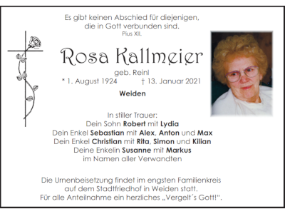 Traueranzeige Rosa Kallmeier, Weiden