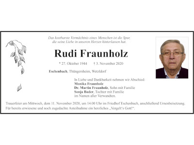 Traueranzeige Rudi Fraunholz, Eschenbach