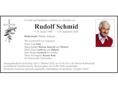 Traueranzeige Rudolf Schmid, Rothenstadt
