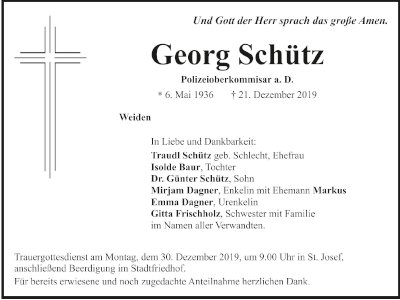 Traueranzeige Georg Schütz, Weiden