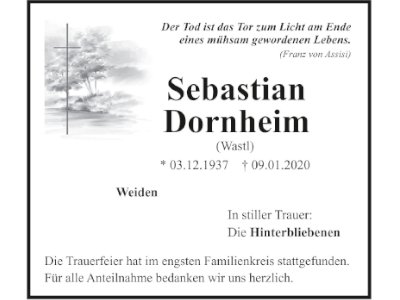 Traueranzeige Sebastian Dornheim, Weiden