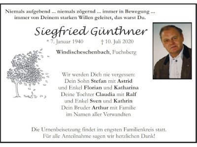 Traueranzeige Siegfried Günther, Windischeschenbach