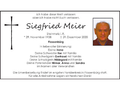 Traueranzeige Siegfried Meier, Flossenbürg