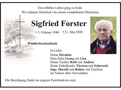 Traueranzeige Sigfried Forster, Windischeschenbach