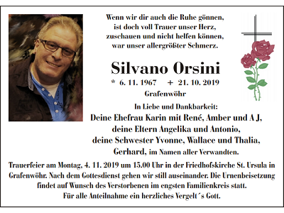 Traueranzeige Silvano Orsini, Grafenwöhr