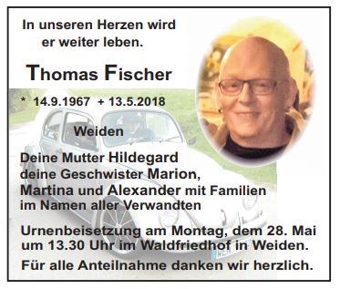 Traueranzeige Thomas Fischer, Weiden