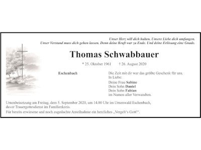 Traueranzeige Thomas Schwabbauer, Eschenbach