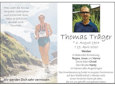 Traueranzeige Thomas Träger, Weiden