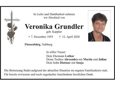 Traueranzeige Veronika Grundler, Flossenbürg
