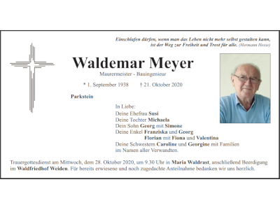 Traueranzeige Waldemar Meyer, Parkstein