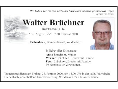 Traueranzeige Walter Brüchner, Eschenbach