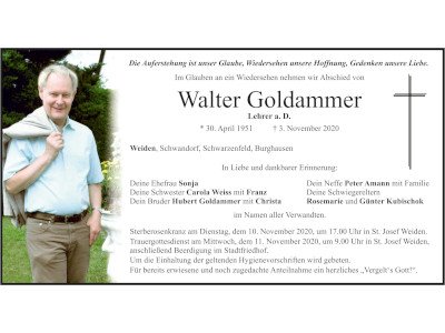 Traueranzeige Walter Goldammer, Weiden