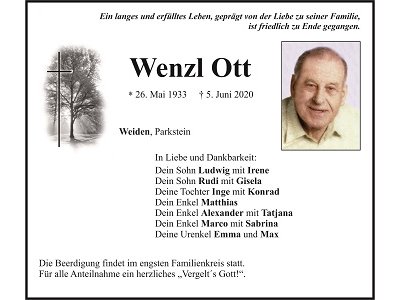 Traueranzeige Wenzl Ott, Weiden
