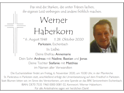 Traueranzeige Werner Haberkorn, Parkstein