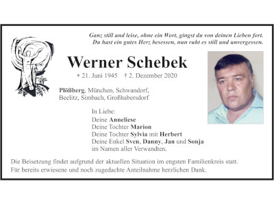 Traueranzeige Werner Schebek, Plößberg