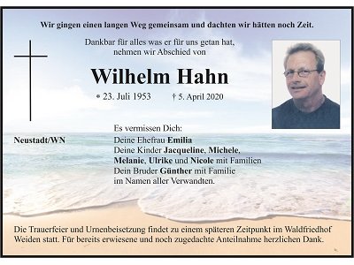 Traueranzeige Wilhelm Hahn, Neustadt/WN