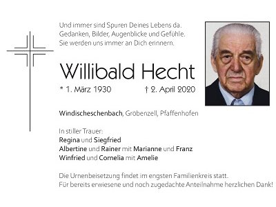 Traueranzeige Willibald Hecht, Windischeschenbach