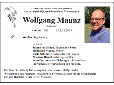 Traueranzeige Wolfgang Maunz, Weiden