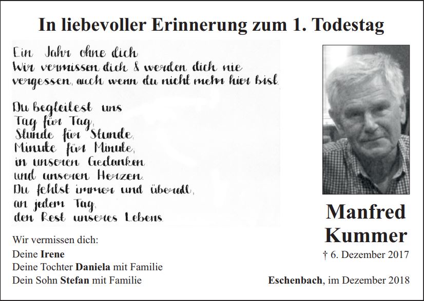In Erinnerung an Manfred Kummer, Eschenbach