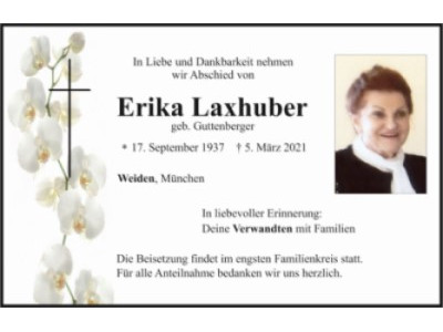 Traueranzeige Erika Laxhuber, Weiden