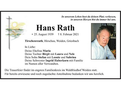 Traueranzeige Hans Rath, Tirschenreuth