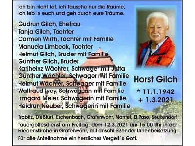 Traueranzeige Horst Gilch, Trabitz